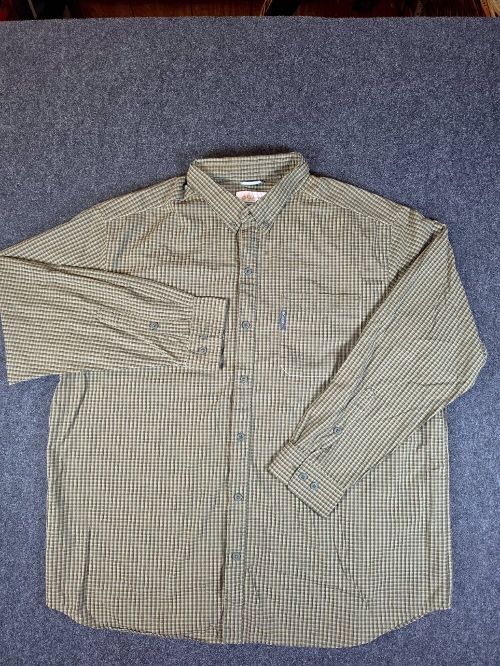 Columbia Men's 2XL Green Check Long Sleeve Button Down Cotton Outdoor Shirt